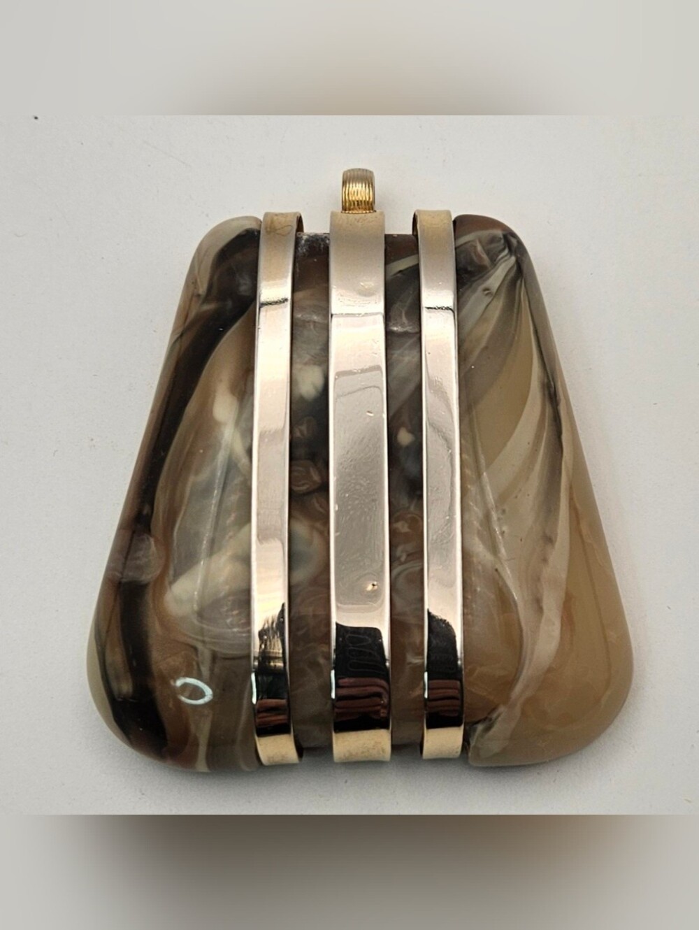 Vintage MCM Mod Marbled Lucite Resin Statement Pendant Gold Tone Bars Chunky